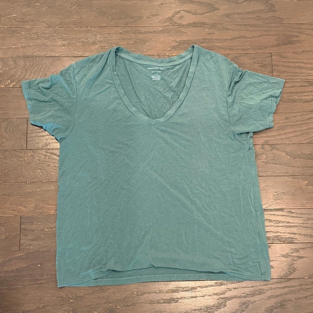 American Eagle Soft & Sexy Teal Green V-Neck Short Sleeve T-Shirt‎ Womens Small